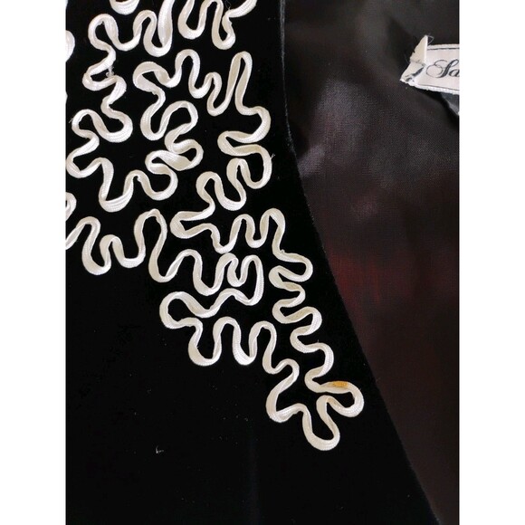 Julie Duroche Jacket Black Velvet Embellished Shoulder Pads 80s Glam 12/14 - Picture 11 of 11